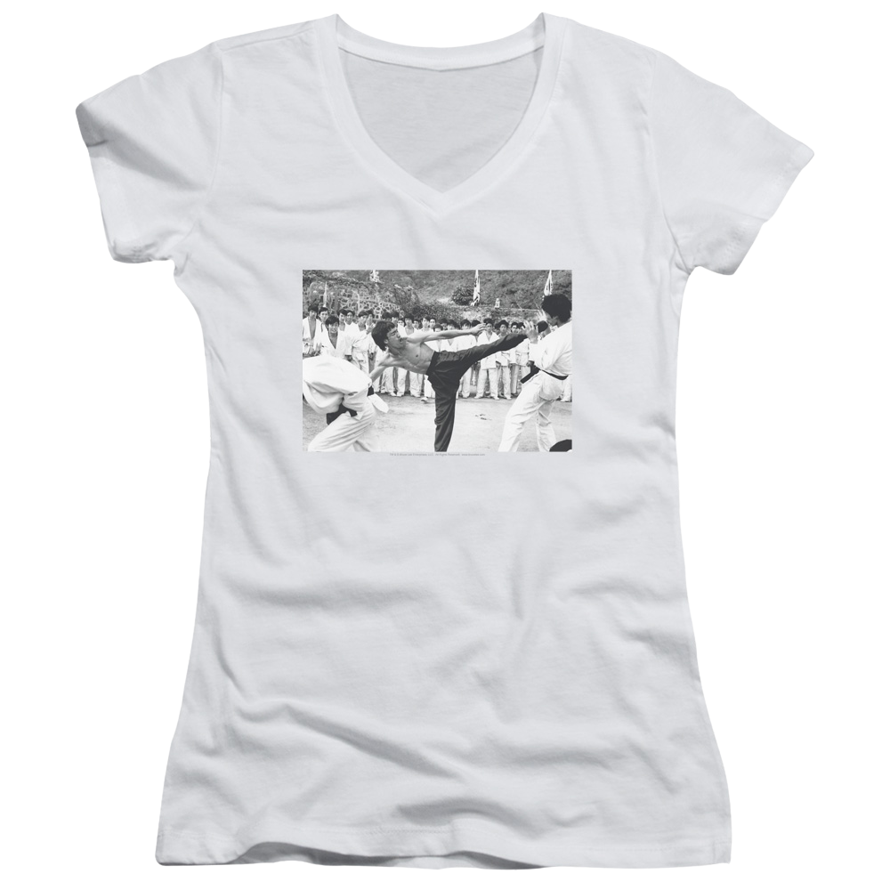 Bruce Lee Kick To The Head - Juniors V-Neck T-Shirt Juniors V-Neck T-Shirt Bruce Lee