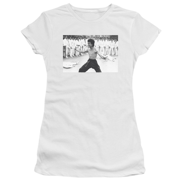 White juniors t-shirt with Bruce Lee Triumphant graphic
