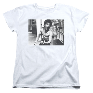 White women's t-shirt with Bruce Lee Full Of Fury graphic