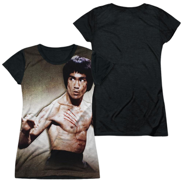 Bruce Lee Scratched - Juniors Black Back T-Shirt Juniors Black Back T-Shirt Bruce Lee