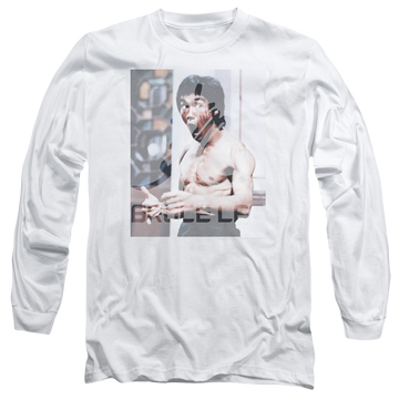 White men's long sleeve t-shirt with Bruce Lee Revving Up graphic