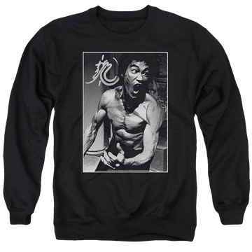 Black men's crewneck sweatshirt with Bruce Lee Focused Rage graphic