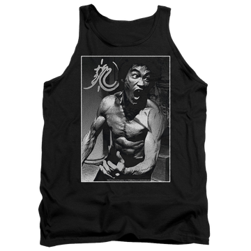 Black men's tank with Bruce Lee Focused Rage graphic