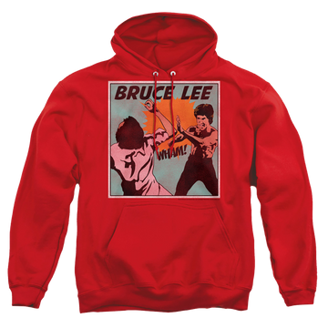 Red pullover hoodie with Bruce Lee Comic Panel graphic
