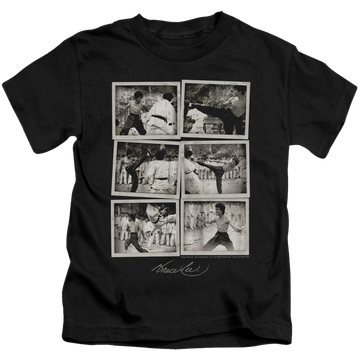 Black kid's t-shirt for ages 4 to 7 with Bruce Lee Snap Shots graphic