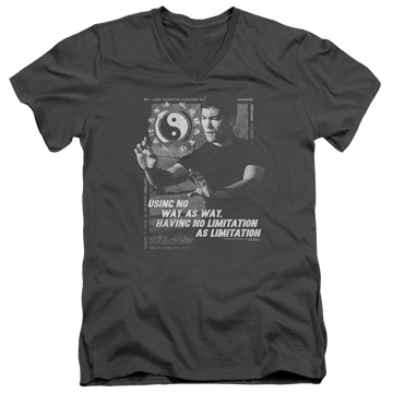Charcoal men's v-neck t-shirt with Bruce Lee No Way As A Way graphic
