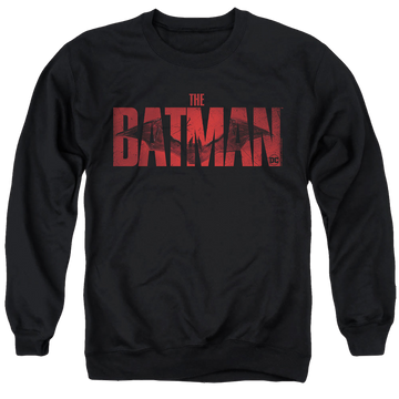 Black men's crewneck sweatshirt with The Batman (2022) Crimson Drawn Bat Logo graphic