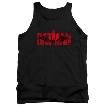 Black men's tank with The Batman (2022) Crimson Drawn Bat Logo graphic