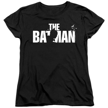 Black women's t-shirt with The Batman (2022) Silhouette Title graphic