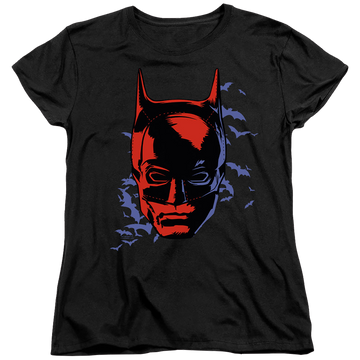 Black women's t-shirt with The Batman (2022) Shadowed Headshot graphic