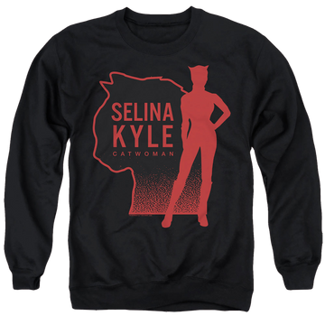 Black men's crewneck sweatshirt with The Batman (2022) Selina Kyle Catwoman graphic
