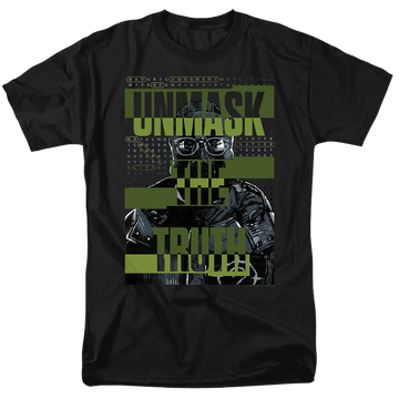Black men's regular fit t-shirt with The Batman (2022) Unmask The Truth graphic