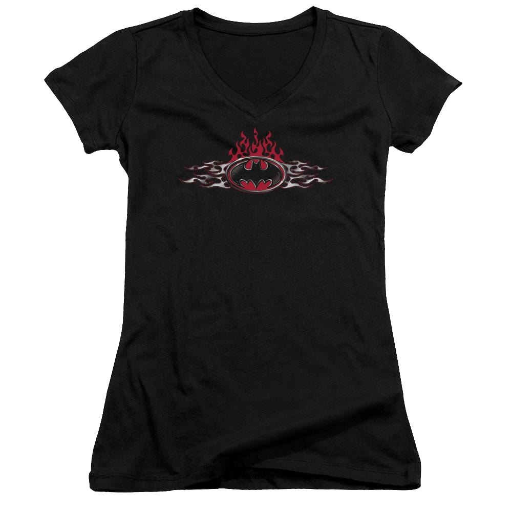 Batman Steel Flames Logo - Juniors V-Neck T-Shirt Juniors V-Neck T-Shirt Batman
