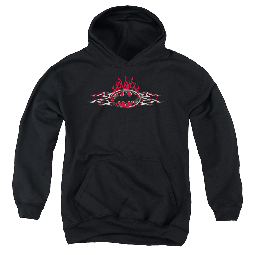 DC Batman Steel Flames Logo - Youth Hoodie Youth Hoodie (Ages 8-12) Batman