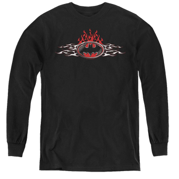 Dc Batman Steel Flames Logo - Youth Long Sleeve T-Shirt Youth Long Sleeve T-Shirt Batman