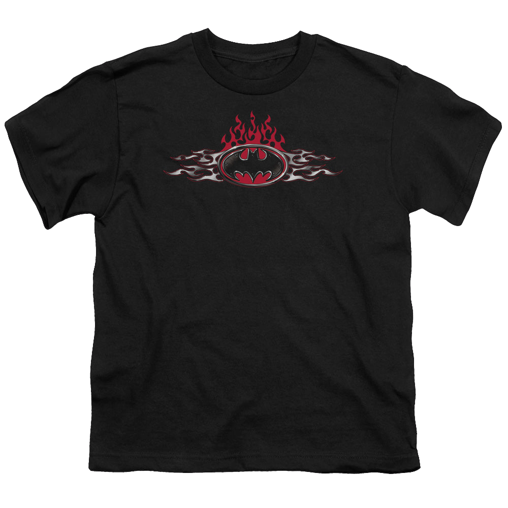 DC Batman Steel Flames Logo - Youth T-Shirt Youth T-Shirt (Ages 8-12) Batman