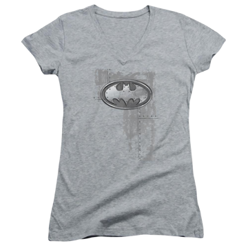 Batman Rivited Metal Logo - Juniors V-Neck T-Shirt Juniors V-Neck T-Shirt Batman