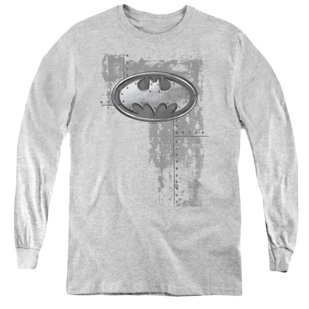 Dc Batman Rivited Metal Logo - Youth Long Sleeve T-Shirt Youth Long Sleeve T-Shirt Batman