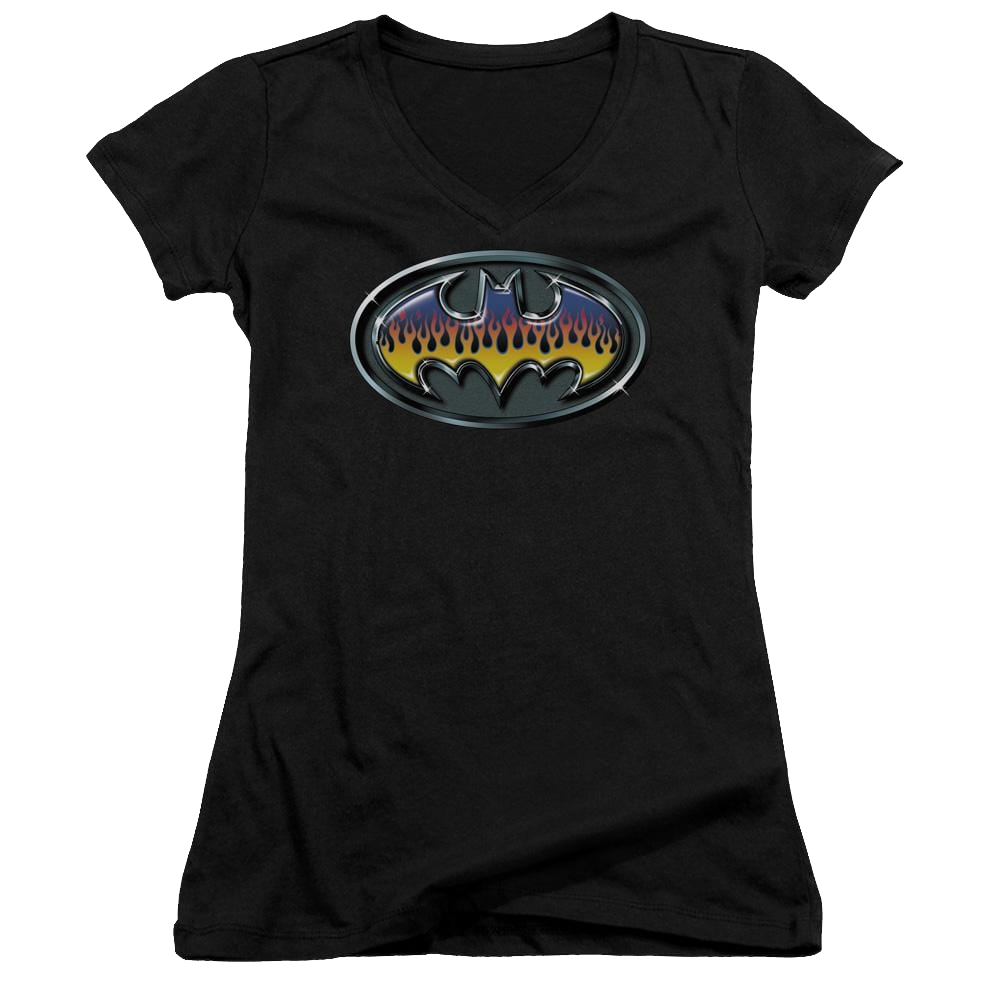 Batman Hot Rod Shield - Juniors V-Neck T-Shirt Juniors V-Neck T-Shirt Batman