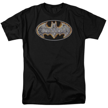 Black men's regular fit t-shirt with Batman Steel Fire Shield graphic