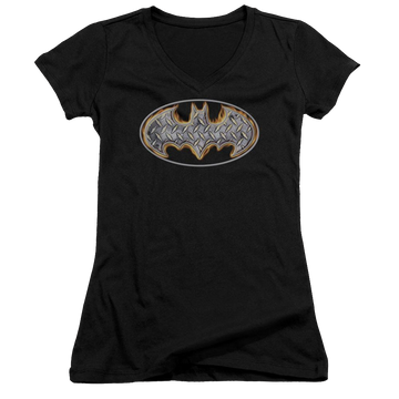 Batman Steel Fire Shield - Juniors V-Neck T-Shirt Juniors V-Neck T-Shirt Batman