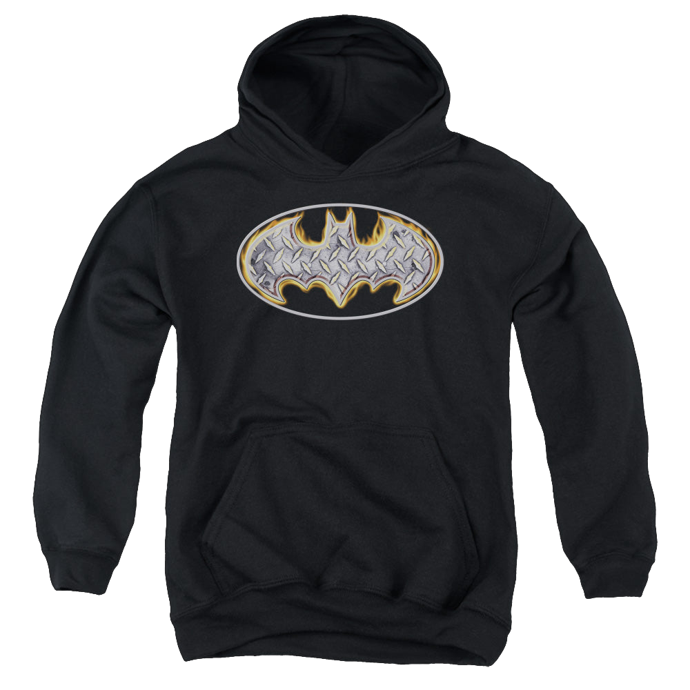 DC Batman Steel Fire Shield - Youth Hoodie Youth Hoodie (Ages 8-12) Batman