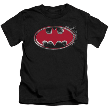 Black kid's t-shirt for ages 4 to 7 with DC Batman Hardcore Noir Bat Logo graphic