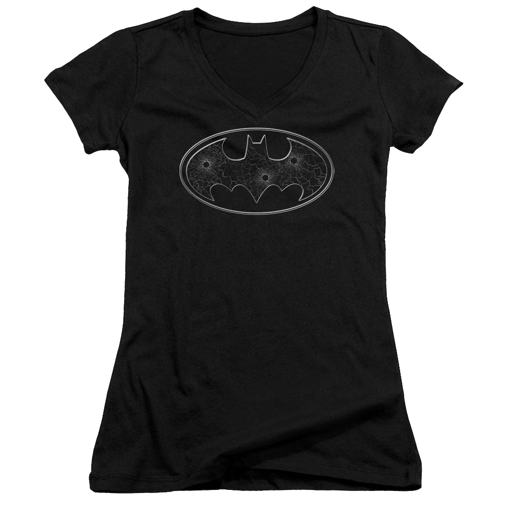 Batman Glass Hole Logo - Juniors V-Neck T-Shirt Juniors V-Neck T-Shirt Batman