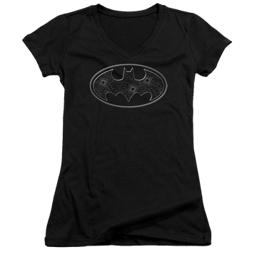 Batman Glass Hole Logo - Juniors V-Neck T-Shirt Juniors V-Neck T-Shirt Batman