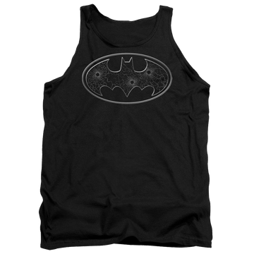 Black men's tank with Batman Glass Hole Logo graphic