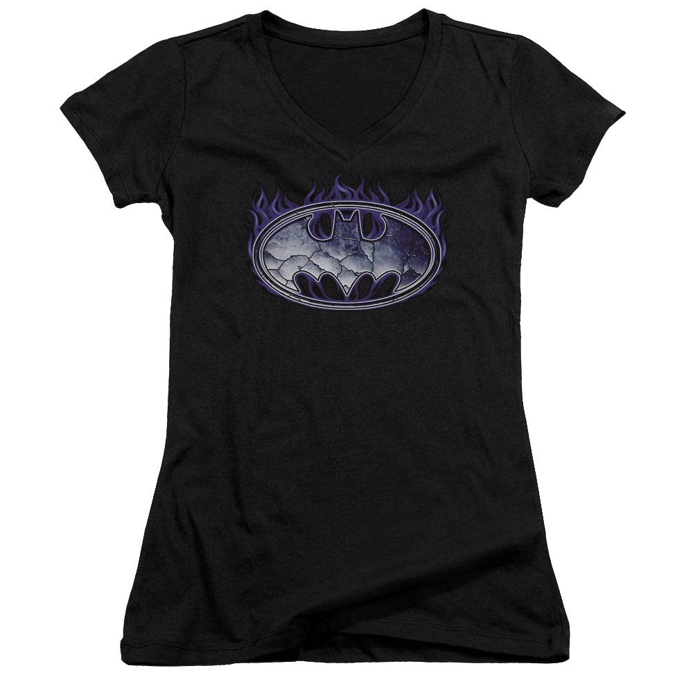 Batman Cracked Shield - Juniors V-Neck T-Shirt Juniors V-Neck T-Shirt Batman