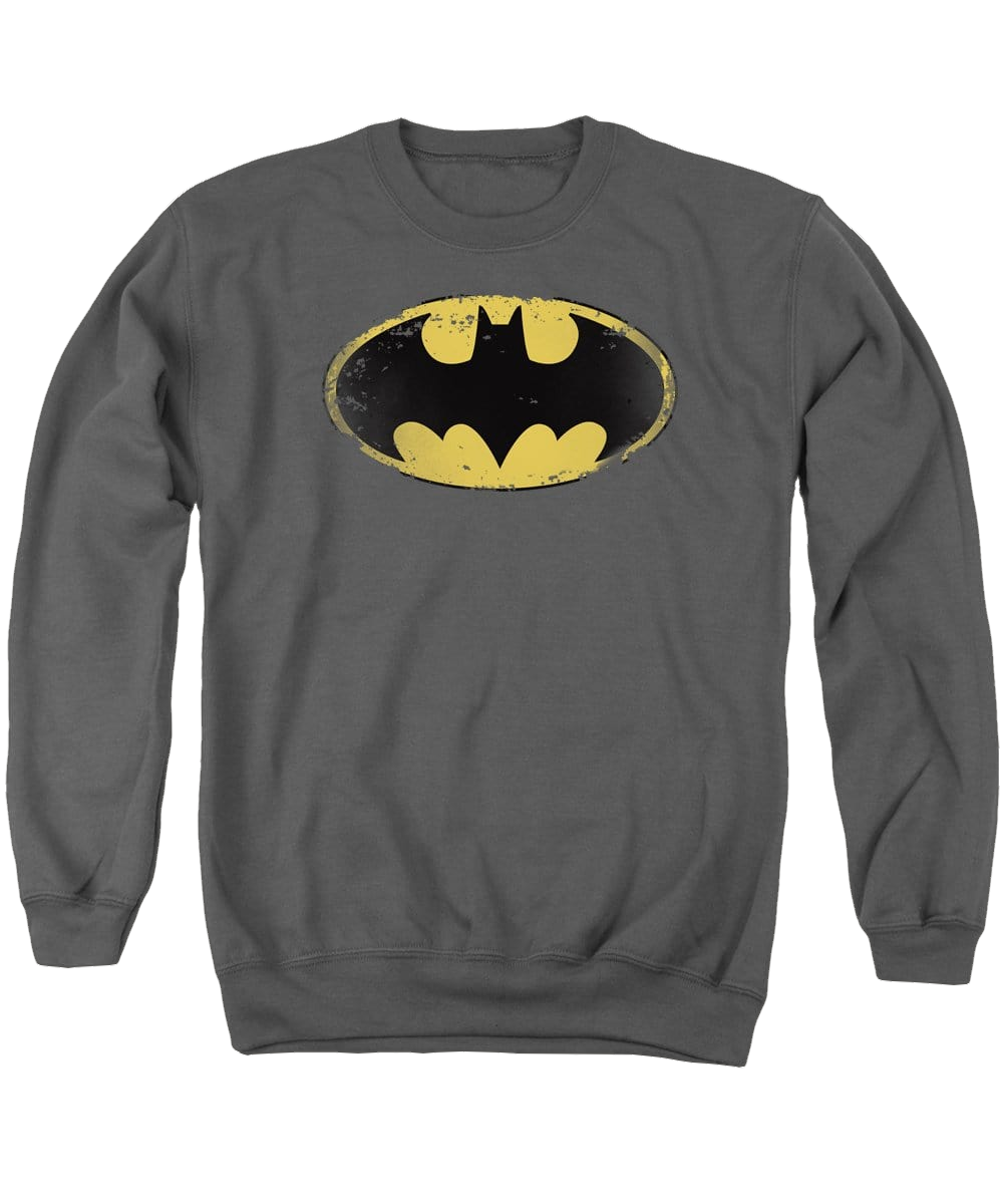 Batman Distressed Shield - Men's Crewneck Sweatshirt Men's Crewneck Sweatshirt Batman