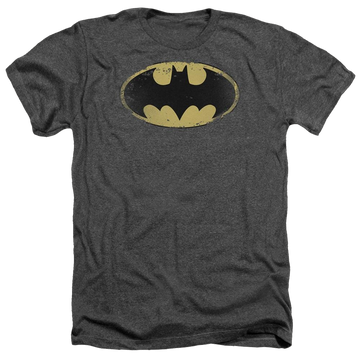 Charcoal men's heather t-shirt with Batman Distressed Shield graphic