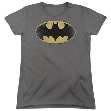 Charcoal women's t-shirt with Batman Distressed Shield graphic