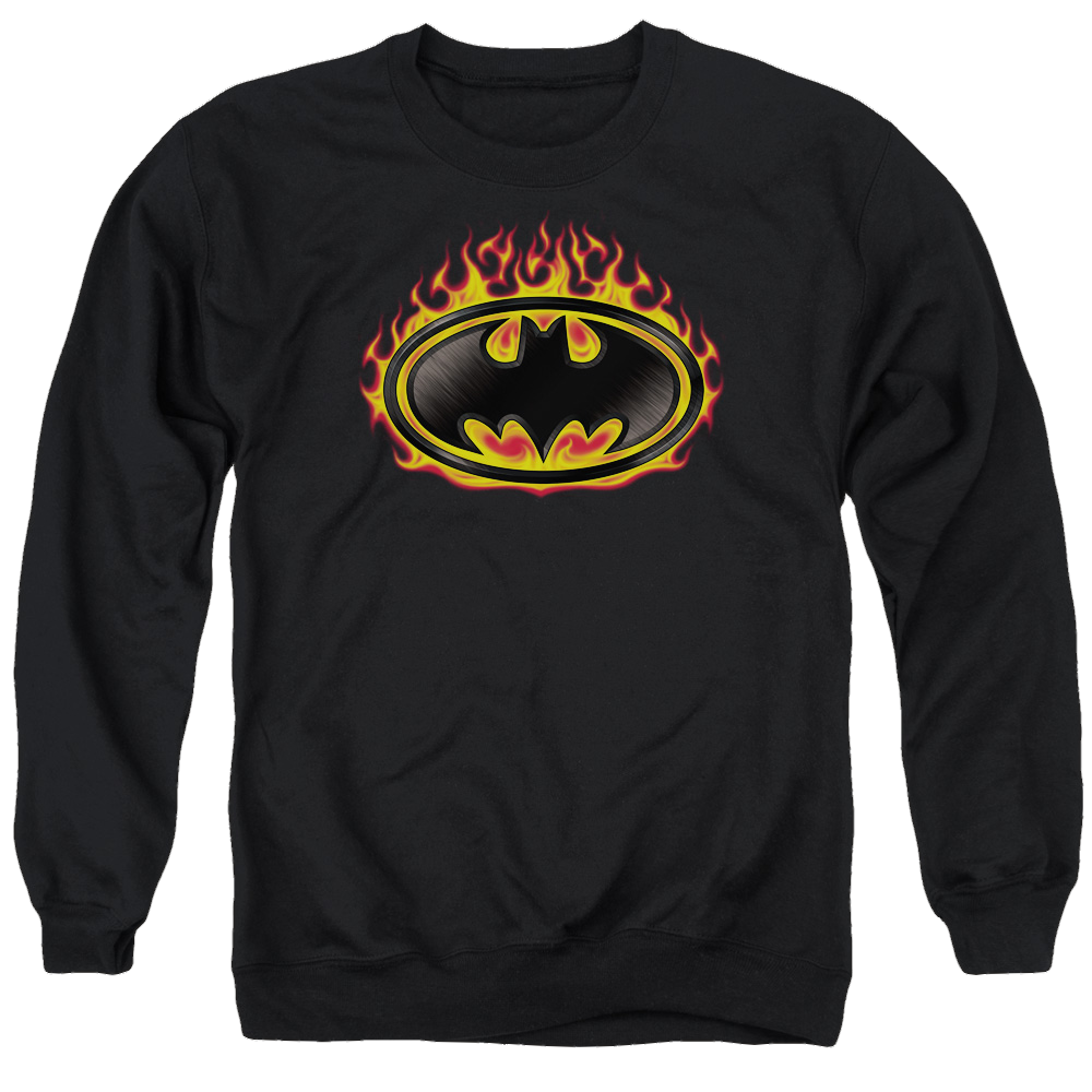 Batman Bat Flames Shield - Men's Crewneck Sweatshirt Men's Crewneck Sweatshirt Batman