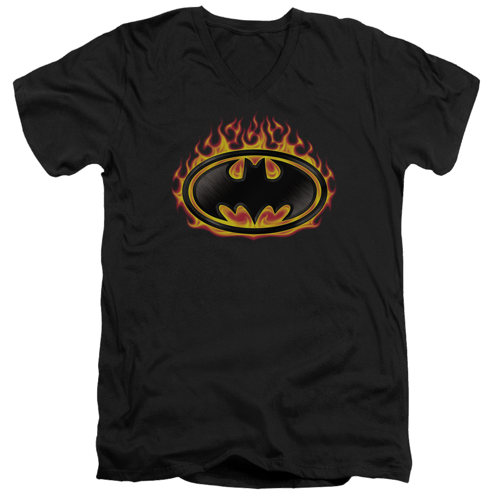 Batman Bat Flames Shield - Men's V-Neck T-Shirt Men's V-Neck T-Shirt Batman