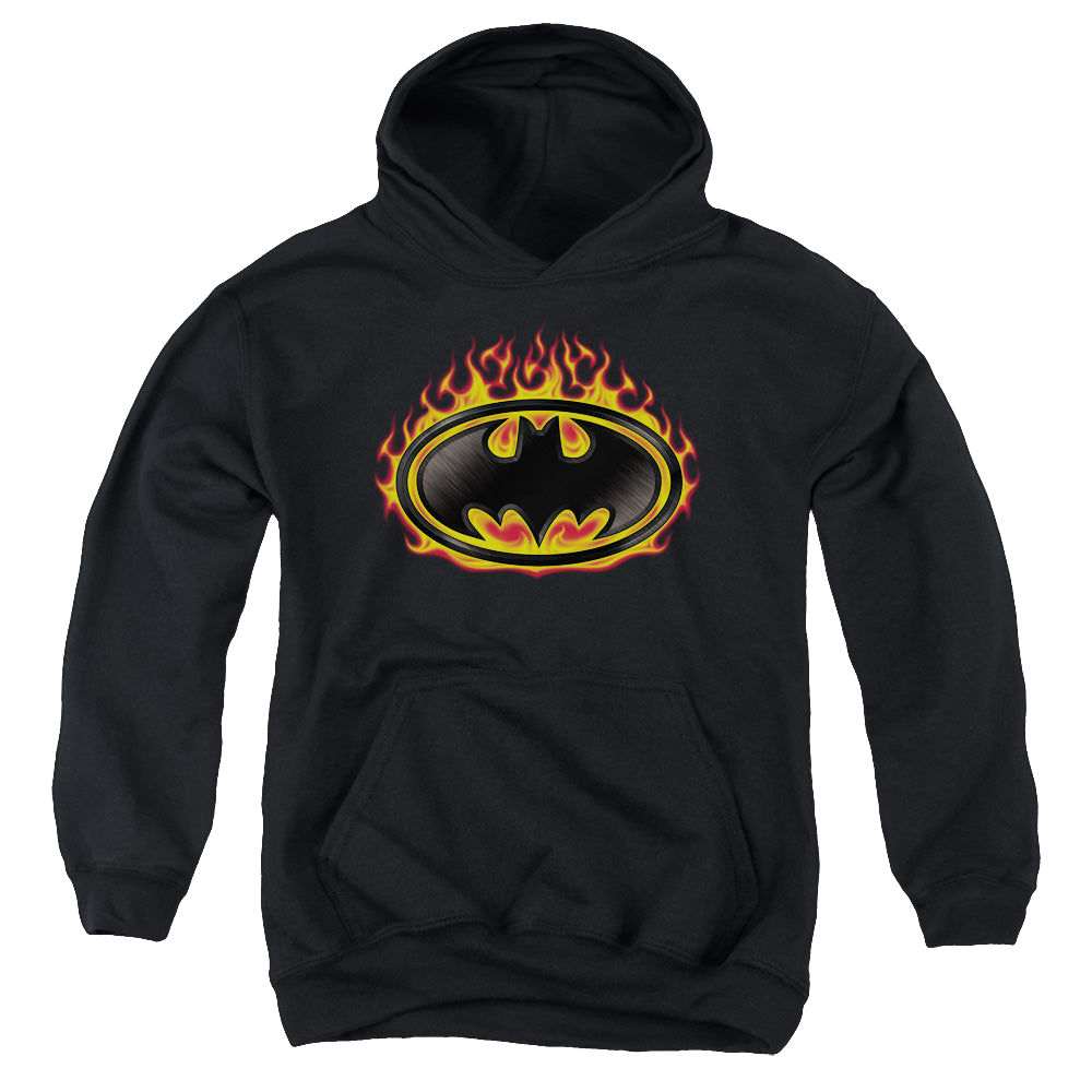 DC Batman Bat Flames Shield - Youth Hoodie Youth Hoodie (Ages 8-12) Batman