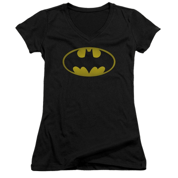 Batman Washed Bat Logo - Juniors V-Neck T-Shirt Juniors V-Neck T-Shirt Batman