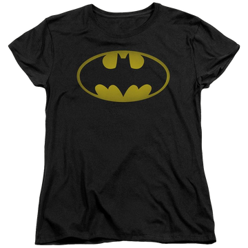 Black women's t-shirt with Batman Washed Bat Logo graphic