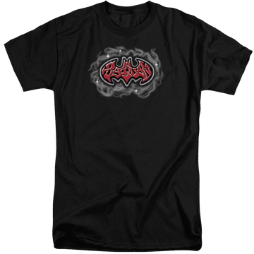Black men's tall fit t-shirt with Batman Hip Hop Logo graphic