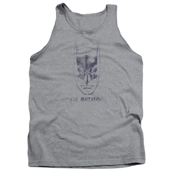 Athletic heather men's tank with Im Batman graphic