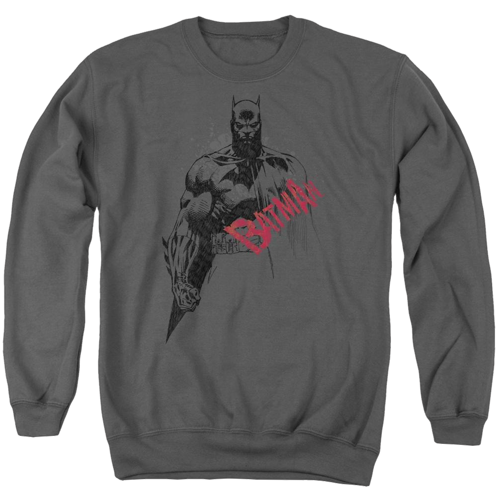 Batman Sketch Bat Red Logo - Men's Crewneck Sweatshirt Men's Crewneck Sweatshirt Batman