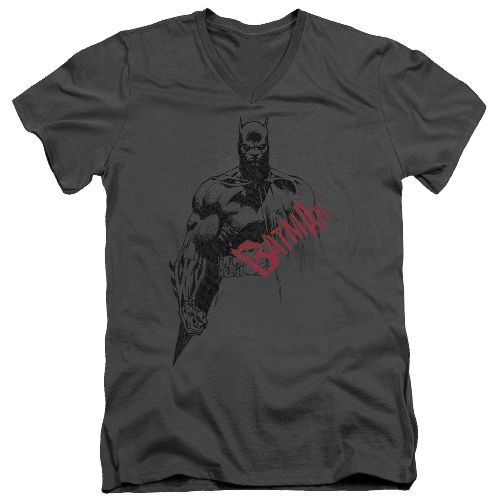 Batman Sketch Bat Red Logo - Men's V-Neck T-Shirt Men's V-Neck T-Shirt Batman