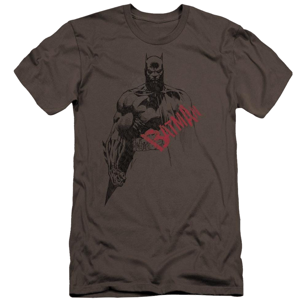 Batman Sketch Bat Red Logo Premium Adult Slim Fit T-Shirt Men's Premium Slim Fit T-Shirt Batman