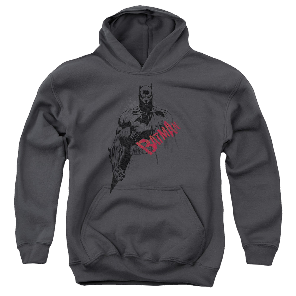 DC Batman Sketch Bat Red Logo - Youth Hoodie Youth Hoodie (Ages 8-12) Batman