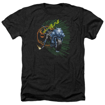 Charcoal men's heather t-shirt with Batman Batcycle graphic