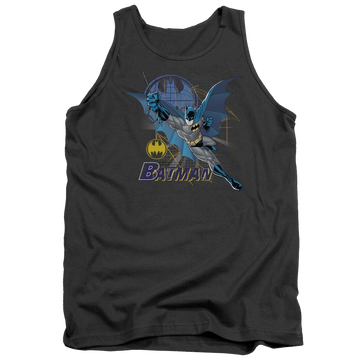 Charcoal men's tank with Batman Cape Outstretched graphic
