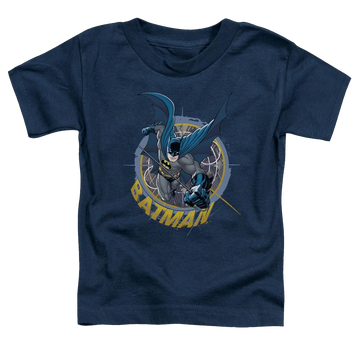 Navy toddler t-shirt with DC Batman In The Crosshairs graphic