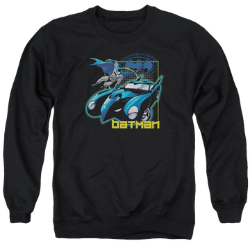 Black men's crewneck sweatshirt with Batman Nice Wheels graphic