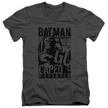 Charcoal men's v-neck t-shirt with Batman Caped Crusader graphic